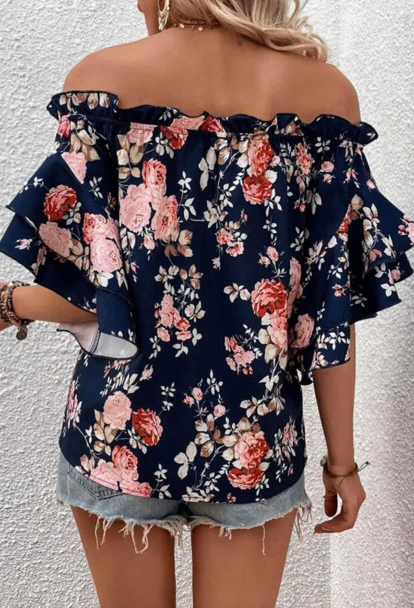 Navy Floral Off The Shoulder