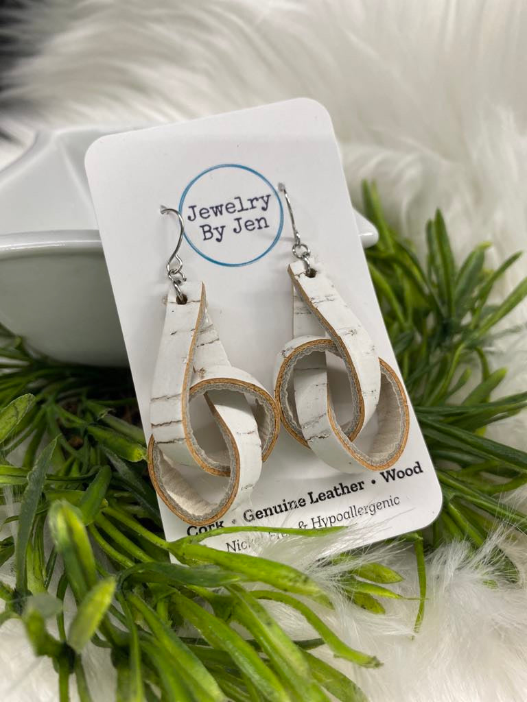 Leather Knot Earrings•• White Distressed