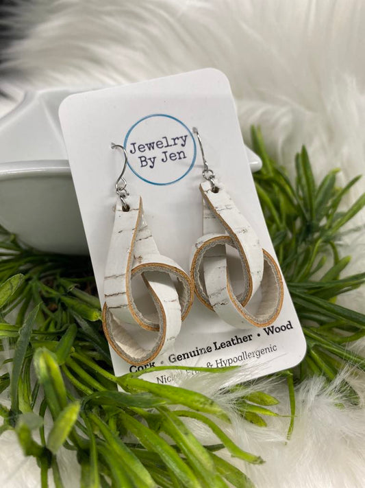 Leather Knot Earrings•• White Distressed