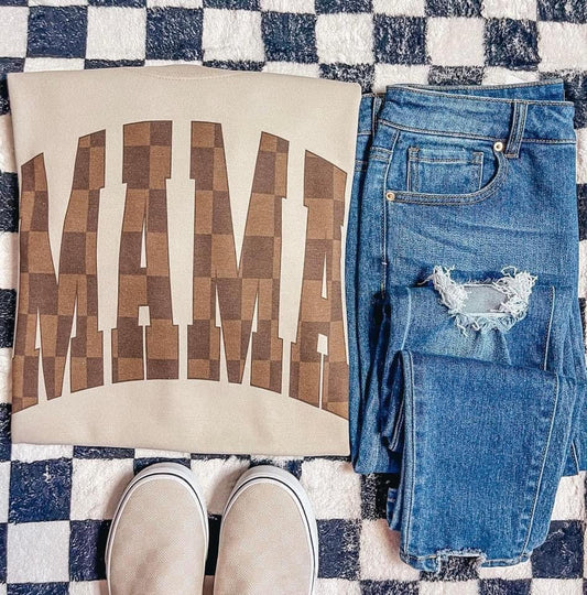 Mama Checkered Tee~Brown